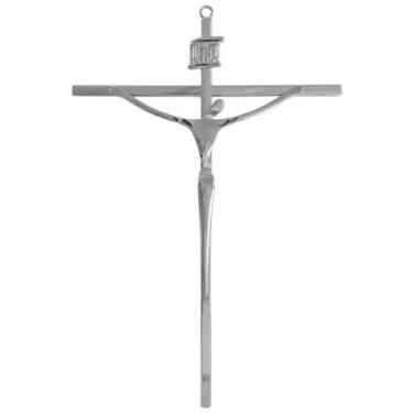 Imagem de Crucifixo de Metal Aço Inox Prateado 35 cm - FORNECEDOR 12