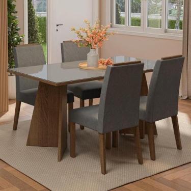 Imagem de Conjunto Sala De Jantar Tampo De Vidro 4 Cadeiras Rustic/cinza/silver 