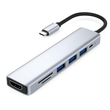 Imagem de Hub USB-C 7 em 1, Adaptador Multifuncional com HDMI 4K, 3 Portas USB 3.0, Leitor SD/TF, Power Delivery, Compatível com Notebook e MacBook
