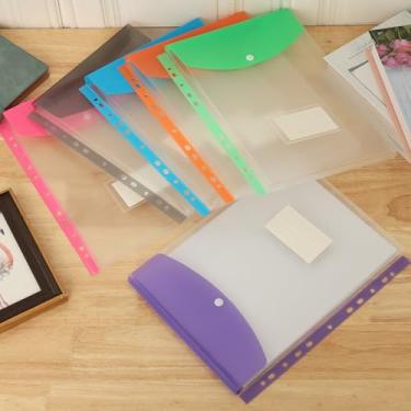 Imagem de Pacote com 24 envelopes de plástico para fichário A4, 11 furos, pastas expansíveis para documentos, com botão de pressão, transparente para escola, escritório, cores sortidas (vertical)