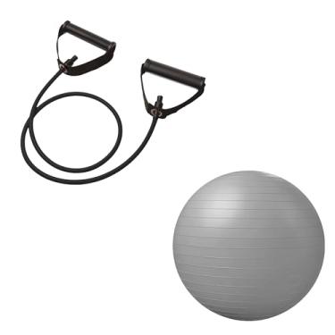 Imagem de JustGoFit Kit Pilates – Bola de Pilates 55/65/75cm + Elástico Extensor Preto 20lbs – Para Postura, Core e Alongamento (Cinza, 65cm)