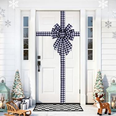 Imagem de Sursurprise Arco de porta de Natal xadrez búfalo preto e branco, arco de Natal com fio grande, celebração de casamento de chá de bebê, embrulho para armário de lareira de janela, decoração festiva de