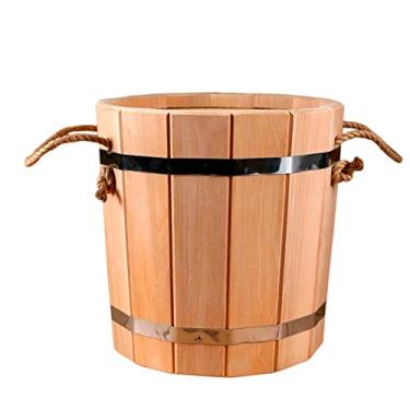 Imagem de Vassoura de banho de sauna russa de 2,6 litros Venik vaporizador balde de água de madeira, balde de spa de madeira de tília, forro de plástico, balde de barril rústico vintage com alça de corda, balde