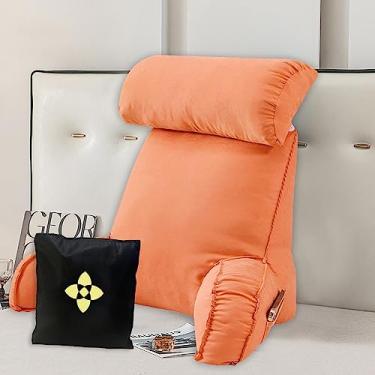 Imagem de HMBLAW Travesseiro de leitura extra grande para braço, costas, encosto com apoio de braço, almofada de suporte de madeira com capa e bolsos removíveis, travesseiro de suporte para as costas para