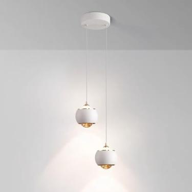 Imagem de KSSTEVNBD Luminária pendente de LED de 2 luzes moderna para pendurar no teto de cabeceira globo de iluminação de alumínio 12 W x 2, mini lustre de ilha de cozinha ajustável em altura/cor branca/3000 K
