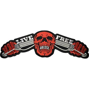Imagem de [Tamanho grande] Papapatch Live Freedom or Die Skull Ghost Motoqueiro Motociclista Chopper Jaqueta Colete Fantasia Costura em Ferro em Aplique Bordado Patch - Vermelho
