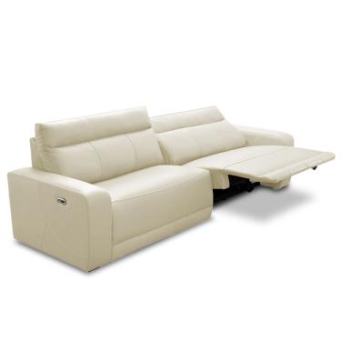 Imagem de Sofá 3 Lugares Rettrátil Reclinável Elétrico 254cm Mazi L06 Couro Off White - Lyam Decor