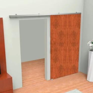 Imagem de Kit para Porta de Correr Trilho Dividido Roldana rolamentada Com tampa de Acabamento Completo (1,8para portas até 90cm,Natural)