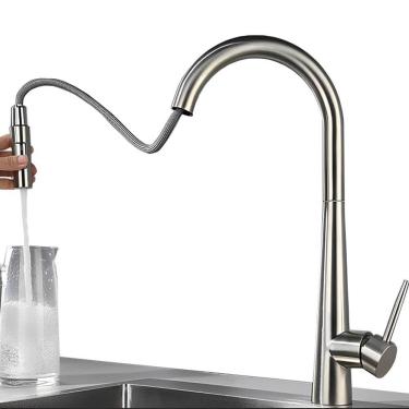 Imagem de Torneira Gourmet Para Cozinha Bancada Pia de Alta Qualidade Premium Luxo Função Misturador Monocomando Bico Extensível Flexível Material Aço Inox