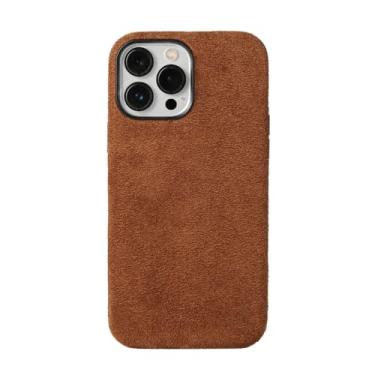 Imagem de Capa de couro de carro de camurça macia para iPhone 13 14 Pro Max 14Pro 13Pro 13 Mini 14 Plus Capa traseira magnética, marrom, para iPhone 14