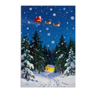 Imagem de SDYJ6GSW Arte de Parede de Natal Festiva Impressões de Arte Festiva Céu Estrelado Azul no Inverno Floresta de Pinheiros Tela de Natal Decoração de Parede para Sala de Estar Quarto Escritório Decoração