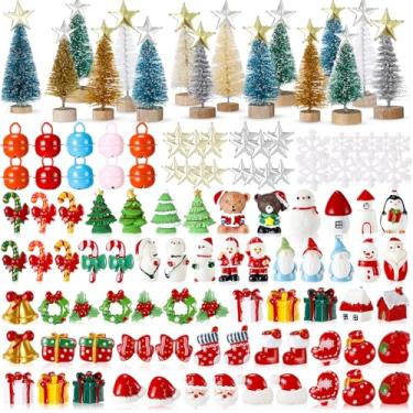 Imagem de Jenaai 120 peças de decorações de vila de Natal em miniatura para kit de globo de neve, estatuetas de Natal, mini ornamentos com boneco de neve, rena, Papai Noel, flocos de neve