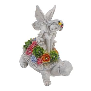 Imagem de Pssopp Estátua de Jardim Solar Tartaruga e Anjo, Escultura de Resina Com Luzes LED para Decoração Ao Ar Livre Em Pátios e Jardas