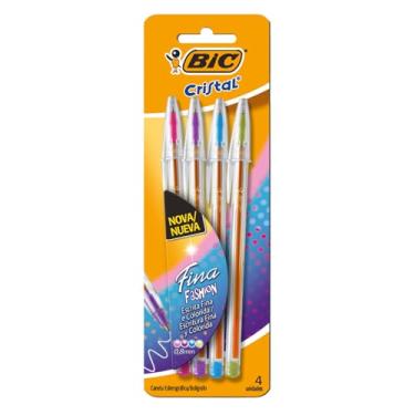 Imagem de 530008 - Caneta Esferográfica Escrita Fina, BIC, Cristal Fina Fashion, 4 Unidades Sortidas