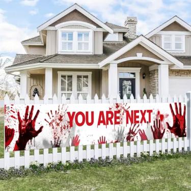 Imagem de BlissYard Faixa de Halloween Horror Zombie Bloody Handprint You are Next Pano de fundo 299.7x50.8 cm Decoração de Halloween Assustador Artigos de Festa Assustador Decoração de Eventos Fotos Fundo de