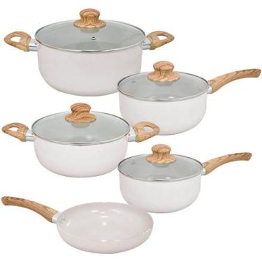 Imagem de Jogo de Panelas de Indução Antiaderente Cerâmica Bege Cairo 5 peças - 