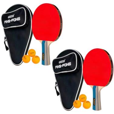 Imagem de Kit 2 Raquetes Profissional Para Tenis de Mesa Ping Pong Com Estojo e 6 Bolinhas Raqueteira Completo para Treino e Competição