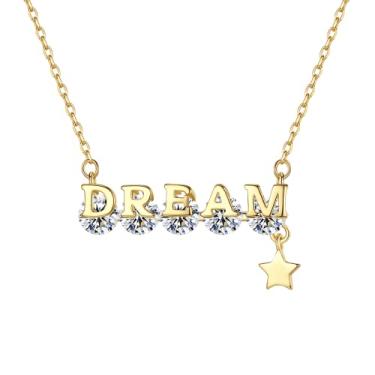 Imagem de EFASHION Colar feminino banhado a ouro 14K S925 com pingente de alfabeto, Medium, Ouro, Zircônia cúbica
