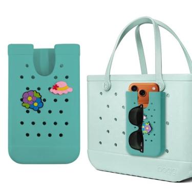 Imagem de HMGES Suporte de telefone EVA para bolsa Bogg, com pingentes removíveis de chapéu e flor, acessórios organizadores de inserção para todas as marcas/tamanhos, bolsa de praia de borracha - verde menta