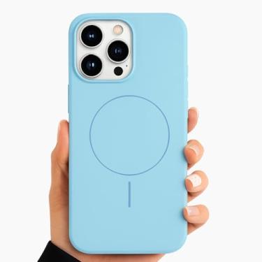 Imagem de Capinha Silicone Magnética Para iPhone 11 12 13 14 15 16 17 Pro Max (Azul Celeste, iPhone 15)