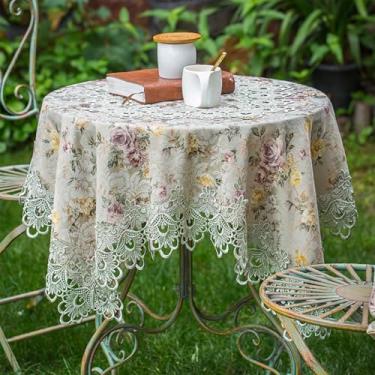Imagem de Wuluwala Toalha de mesa floral para mesa redonda vintage rústica toalha de mesa de fazenda com macramê elegante chique capa contra poeira para casamento, decoração de casa, aniversário, cozinha, 84 x