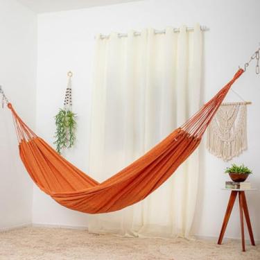 Imagem de Rede de Descanso Casal em Algodão 3,90m x 1,40m – Rede de Dormir para Varanda, Jardim e Camping(Laranja)