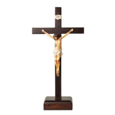 Imagem de Crucifixo De Mesa Em Madeira 30 Cm - Cristo Em Resina