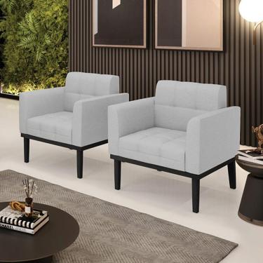 Imagem de Kit 2 Poltronas Decorativas Pés Fixo Em Madeira Preto Linho Cinza