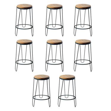 Imagem de Kit 8 Banquetas Guatemala Industrial Em Ferro E Madeira Maciça Marrom