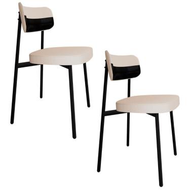 Imagem de Cadeira De Jantar Estofada Kit 2 Ella M25 Linho Palha-preto - Mpozenato