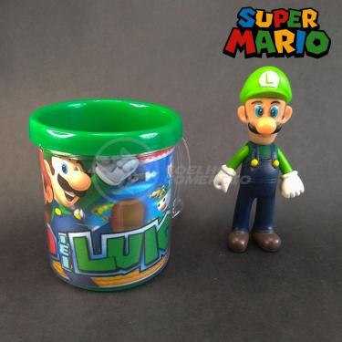 Imagem de Kit Boneco Luigi Articulado Super Mario 13Cm + Caneca 350Ml