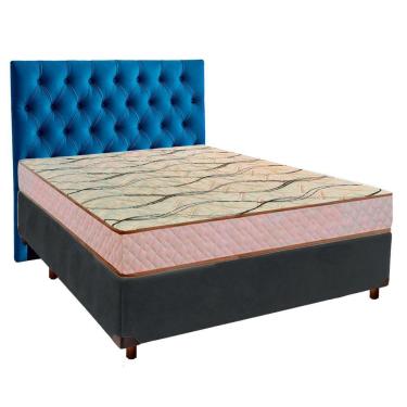 Imagem de Conjunto Cama Box Azul Casal + Colchão D33 Maxsono Paropas + Cabeceira