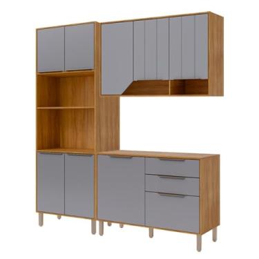 Imagem de Armário de Cozinha Celeste com Torre Quente 190 cm 9 Portas Cinamomo/platina