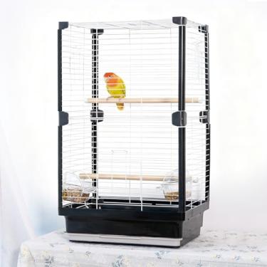 Imagem de Gaiola de pássaro, gaiola portátil de viagem, gaiola de papagaio de camada dupla, mistura preta e branca