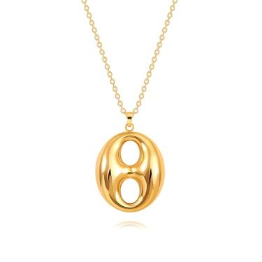 Imagem de Colar de corrente de ouro 18k feminino, colar com pingente de pérola barroco/bússola, Banhado a ouro, Sem Pedra Preciosa