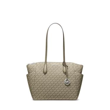 Imagem de Michael Kors Bolsa Marilyn média com zíper superior, ferragens prateadas/assinatura MK/verde-oliva