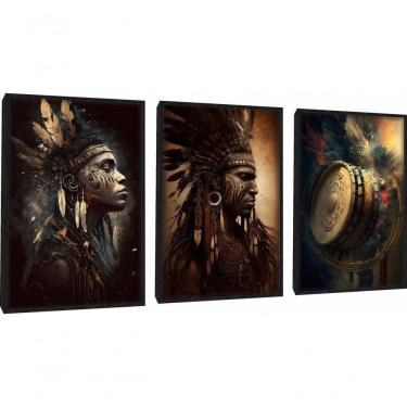 Imagem de Quadro Decorativo Cultura Indígena Com Moldura Preto