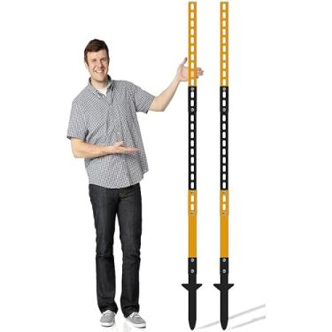 Imagem de 2 peças 180.3 cm placa de trânsito poste estacas de entrada de garagem suporte de metal resistente para gramado ao ar livre cerca de quintal estacionamento rua parada amarelo preto