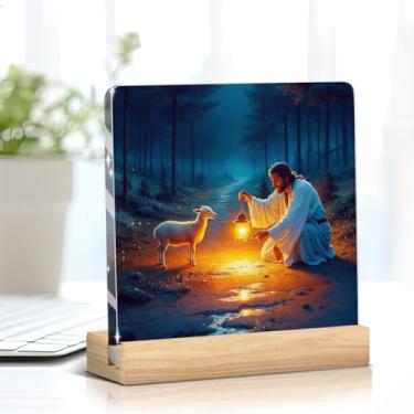 Imagem de Placa de Apreciação Cristã para Mulheres, Inspiradora Jesus e Cordeiro Acrílico Decoração de Mesa de Escritório para Mesa de Mesa Prateleira Escritório Sala de Estar Quarto Placa