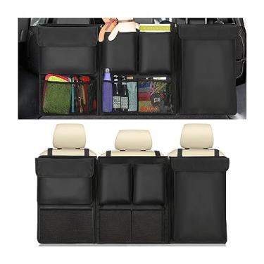 Imagem de BESULEN Organizador de porta-malas de carro, bolsa de carga suspensa com bolsos grandes, zíper removível para armazenamento traseiro com tampas, equipado com rede elástica, especialista em economia de espaço dobrável para carro, SUV, van (preto)