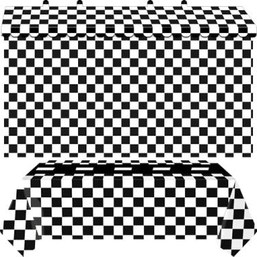 Imagem de Boao Conjunto de decoração de festa de carro de corrida com 4 unidades, papelão 3D com toalhas de mesa e tema de corrida, toldo xadrez preto e branco para aniversário com tema de corrida