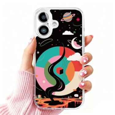 Imagem de DSJIFGEW Design de capa transparente padrão para iPhone 16 | Antiamarelamento, parte traseira rígida, proteção contra quedas de nível militar, suporta carregamento sem fio