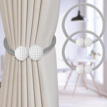 Imagem de Pacote com 2 laços magnéticos para cortina, suportes de corda de pérola, decorativos, retentores de cortina, elegantes para decoração de quarto (cinza)