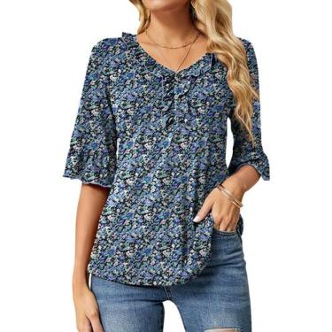 Imagem de Camisa feminina Ivicoer 3/4 com mangas em forma de sino com babados e 