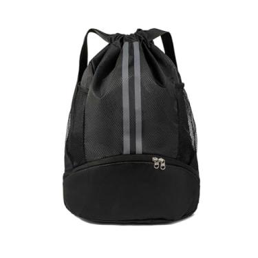 Imagem de Mochila com cordão - Bolsa de natação com compartimento para sapatos e bolso à prova de umidade para mulheres e homens (preto 1)