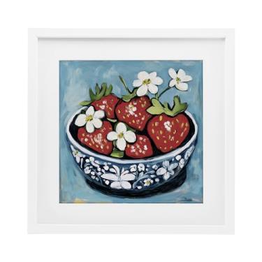 Imagem de Stupell Industries Strawberries in Blue Bowl Impressão emoldurada branca sob vidro, design por Gina Kelly, 13 x 13