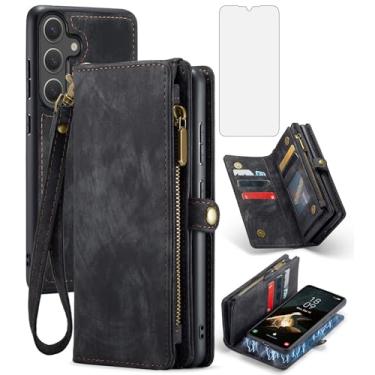 Imagem de Asuwish Capa de celular para Samsung Galaxy S25 FE 5G com zíper carteira magnética destacável com protetor de tela de vidro temperado e suporte de cartão flip de couro PU celular S 25 EF S25FE 25S