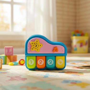 Imagem de Brinquedo Mini Piano Musical Infantil Com Luz Sons Notas Música Educativa Sensorial Bebê 18 Meses (Azul)