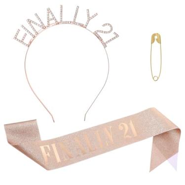 Imagem de LXUEJIE Finally 21 Birthday Sash and Rhinestone Crown, 21st Birthday Headband Kit Birthday Party Decoration(Rose Gold)