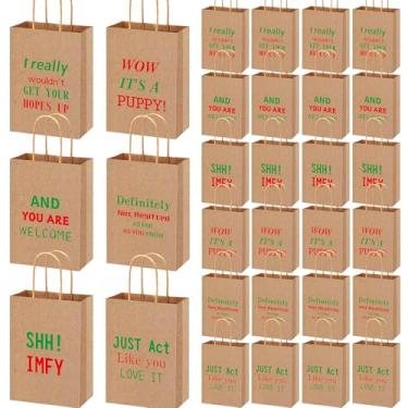 Imagem de Colarr 48 peças de sacos de presente engraçados de Natal com alça de papel para doces e guloseimas de Natal para embrulho de presente engraçado de Natal para presente de festa de Natal